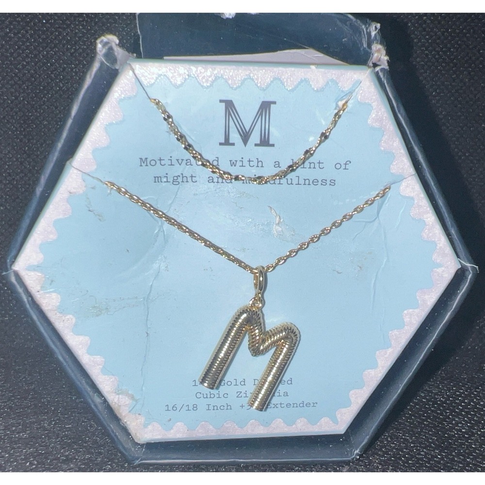 A New Day Gold Tone Initial"M" Pendant Necklace 14k Gold Dipped Layered ChainC02